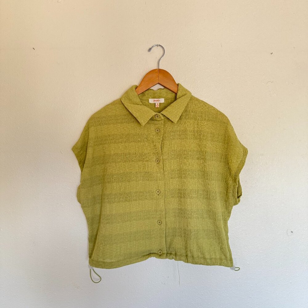 Crinkle Lime Green Button Up Short Sleeve with Bungee Waist Size M